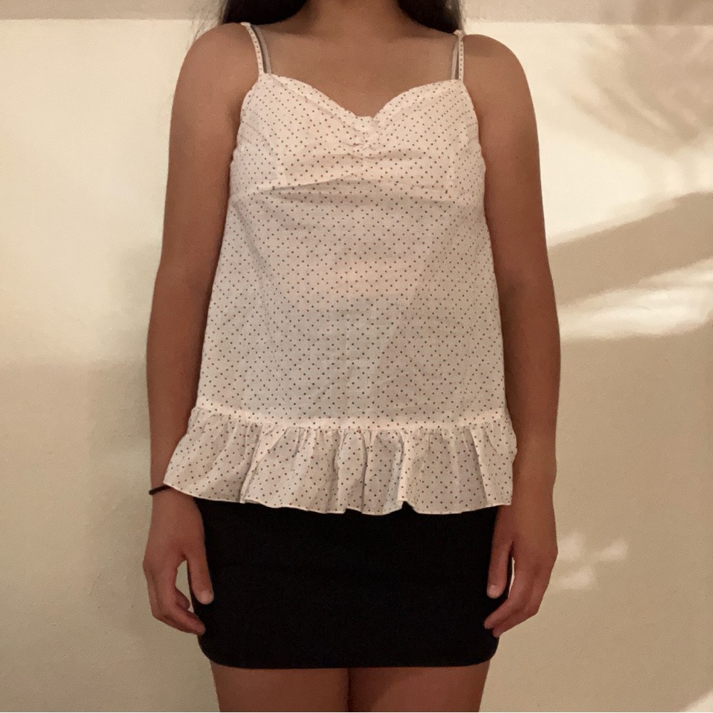 Divided H&M Red, white & Blue Babydoll Style Polka Dot Top Ruffle Hem Size: S